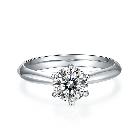 Round Cut Moissanite Solitaire Ring | 6-Prong S925 Sterling Silver Engagement Ring for Women - BOCOS Jewelry