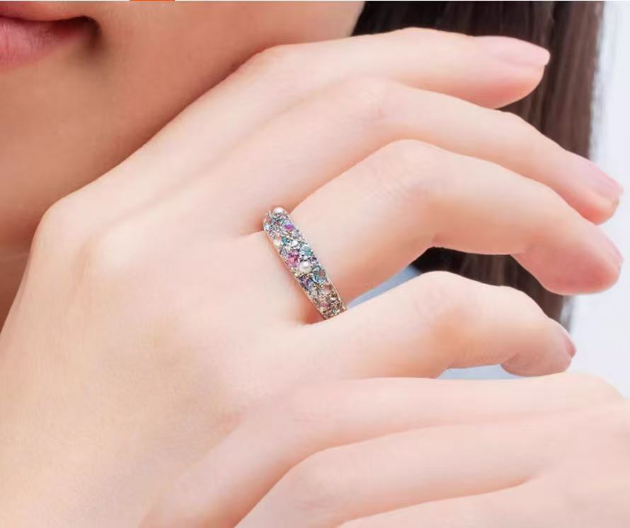 Lab-Grown Multi-Gemstone Moonlit Ring | 0.8ctw Cultured Gems 0.03ctw Moissanite Freshwater Pearl 925 Sterling Silver Ring - BOCOS Jewelry