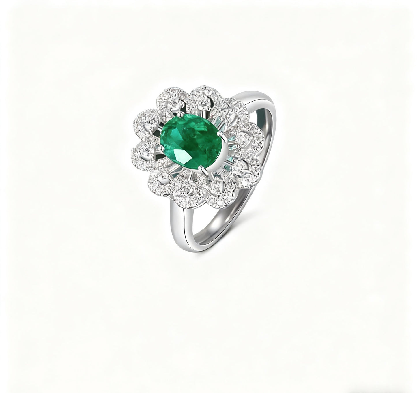 Oval Lab-Grown Emerald Halo Ring | Moissanite 925 Sterling Silver Statement Ring for Women - BOCOS Jewelry