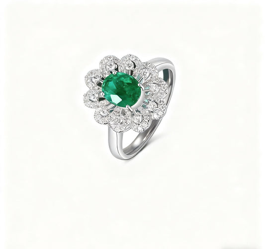 Oval Lab-Grown Emerald Halo Ring | Moissanite 925 Sterling Silver Statement Ring for Women - BOCOS Jewelry