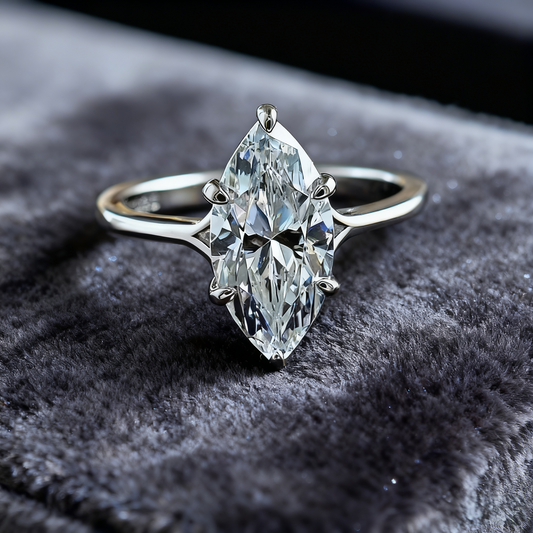 Marquise Cut Moissanite Solitaire Ring | 925 Sterling Silver / 18K Gold Plated 925 Silver Engagement Ring for Women - BOCOS Jewelry