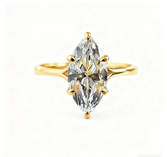 Marquise Cut Moissanite Solitaire Ring | 925 Sterling Silver / 18K Gold Plated 925 Silver Engagement Ring for Women - BOCOS Jewelry