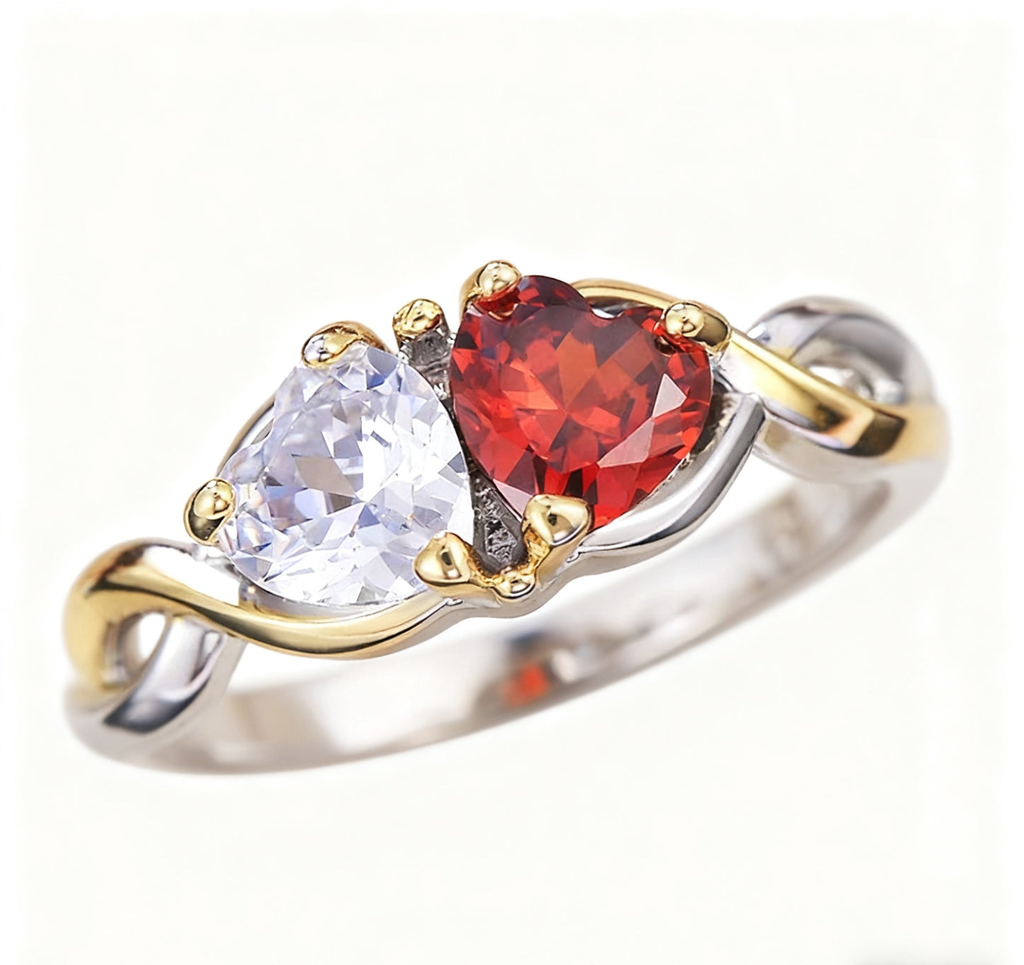 Toi et Moi Lab-Grown Ruby & Moissanite Ring | 925 Sterling Silver Gold Plated Two-Stone Engagement Ring - BOCOS Jewelry