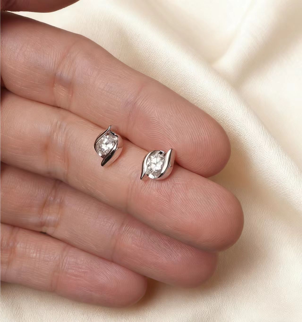 Round Cut Moissanite Solitaire Stud Earrings | 925 Sterling Silver Minimalist Earrings for Women - BOCOS Jewelry