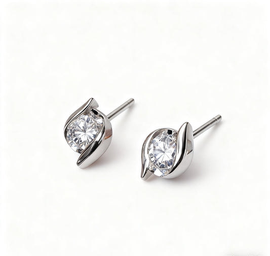 Round Cut Moissanite Solitaire Stud Earrings | 925 Sterling Silver Minimalist Earrings for Women - BOCOS Jewelry