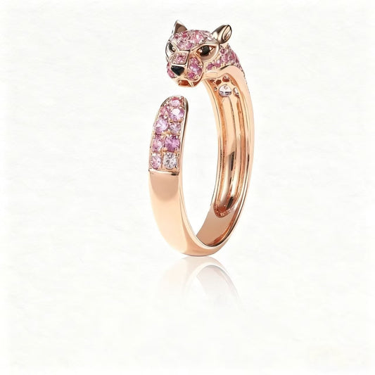 Pink Panther Lab-Grown Pink Sapphire Ring | 18K Rose Gold Plated 925 Sterling Silver Animal-Inspired Ring - BOCOS Jewelry