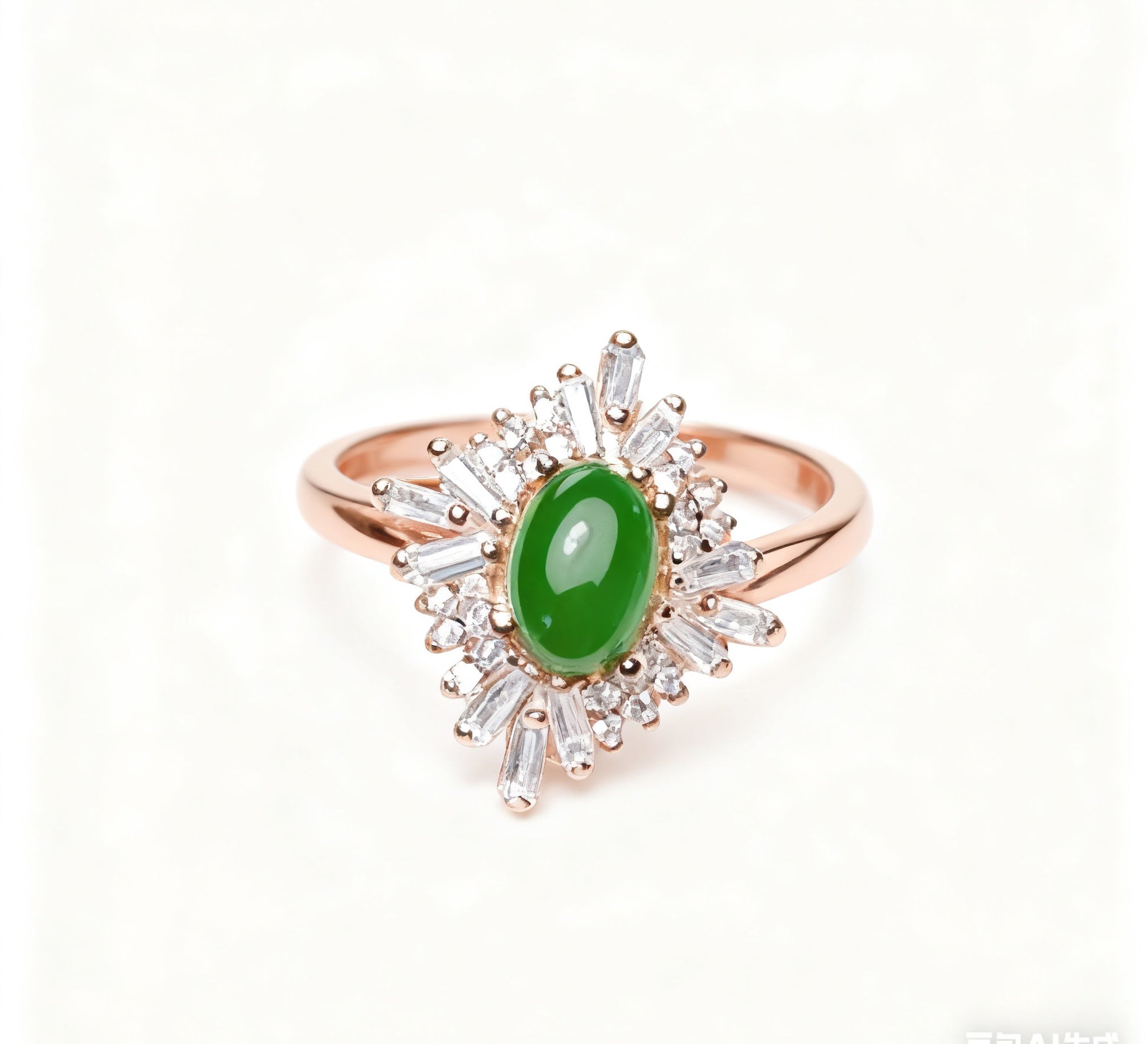 Oval Jade Ring with Moissanite Halo | 925 Sterling Silver Rose Gold Plated Firework Ring for Women - BOCOS Jewelry