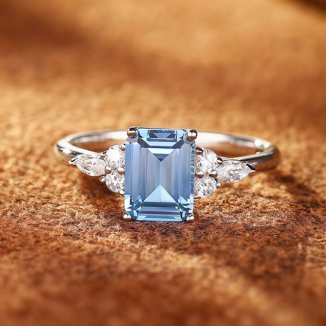 2ct Emerald Cut Lab-Grown Spinel Ring with Moissanite | 925 Sterling Silver Platinum Plated Engagement Ring - BOCOS Jewelry