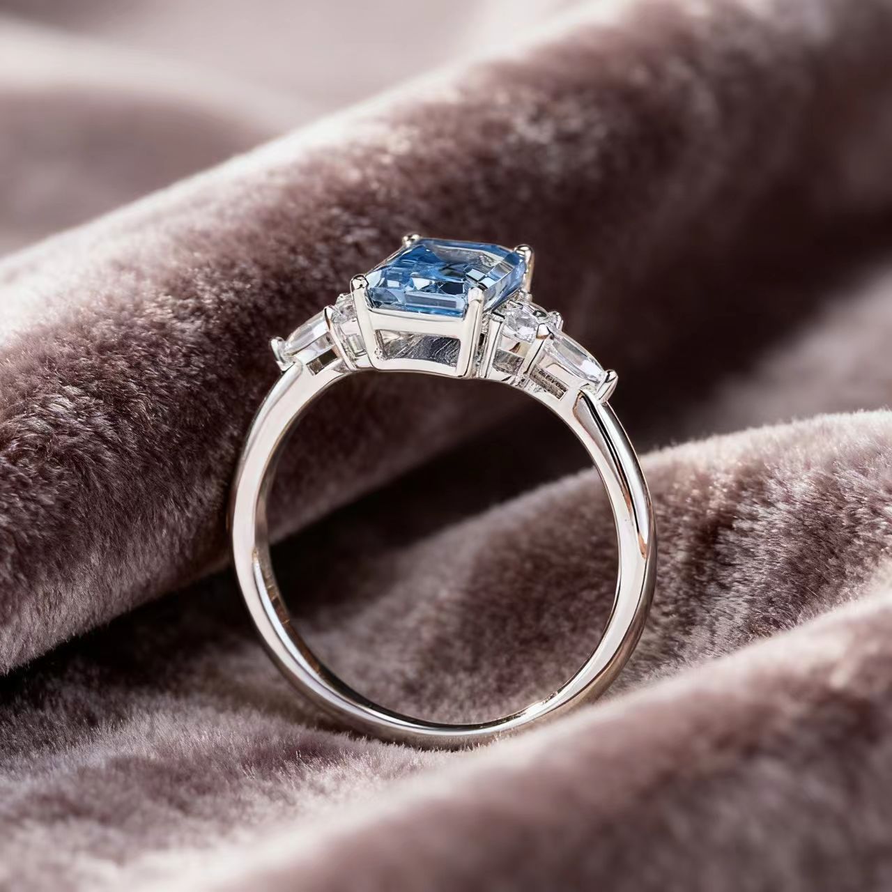 2ct Emerald Cut Lab-Grown Spinel Ring with Moissanite | 925 Sterling Silver Platinum Plated Engagement Ring - BOCOS Jewelry