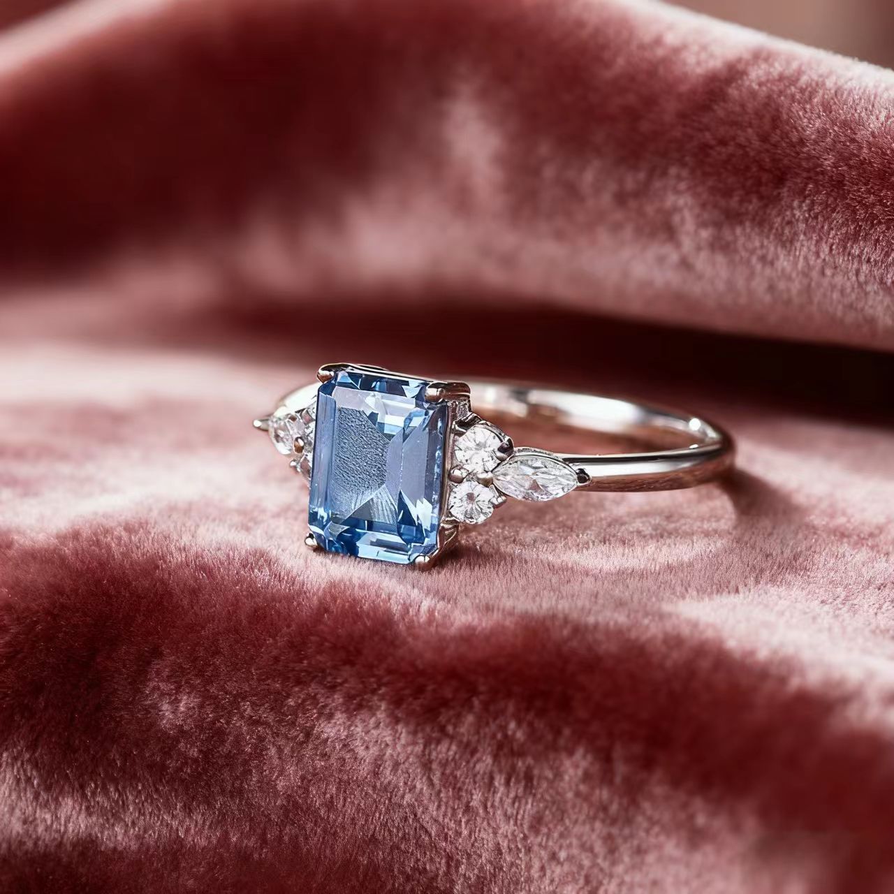 2ct Emerald Cut Lab-Grown Spinel Ring with Moissanite | 925 Sterling Silver Platinum Plated Engagement Ring - BOCOS Jewelry