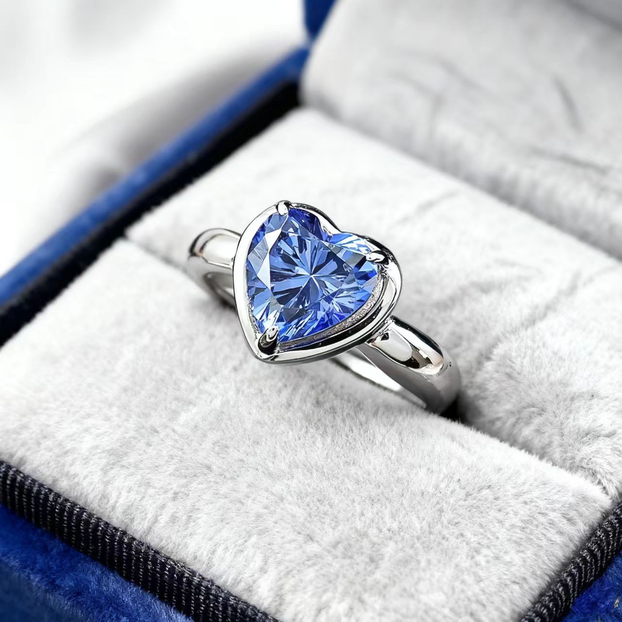 2ct Heart Cut Lab-Grown Blue Sapphire Ring | 925 Sterling Silver Platinum Plated Solitaire Ring - BOCOS Jewelry