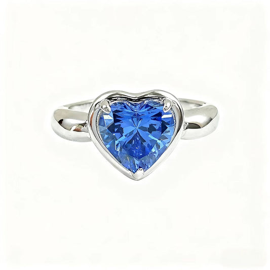 2ct Heart Cut Lab-Grown Blue Sapphire Ring | 925 Sterling Silver Platinum Plated Solitaire Ring - BOCOS Jewelry