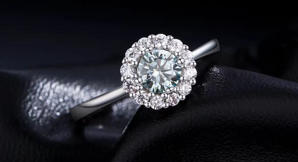 1ct Round Moissanite Ring with Zircon Halo | 925 Sterling Silver Solitaire Ring for Women - BOCOS Jewelry