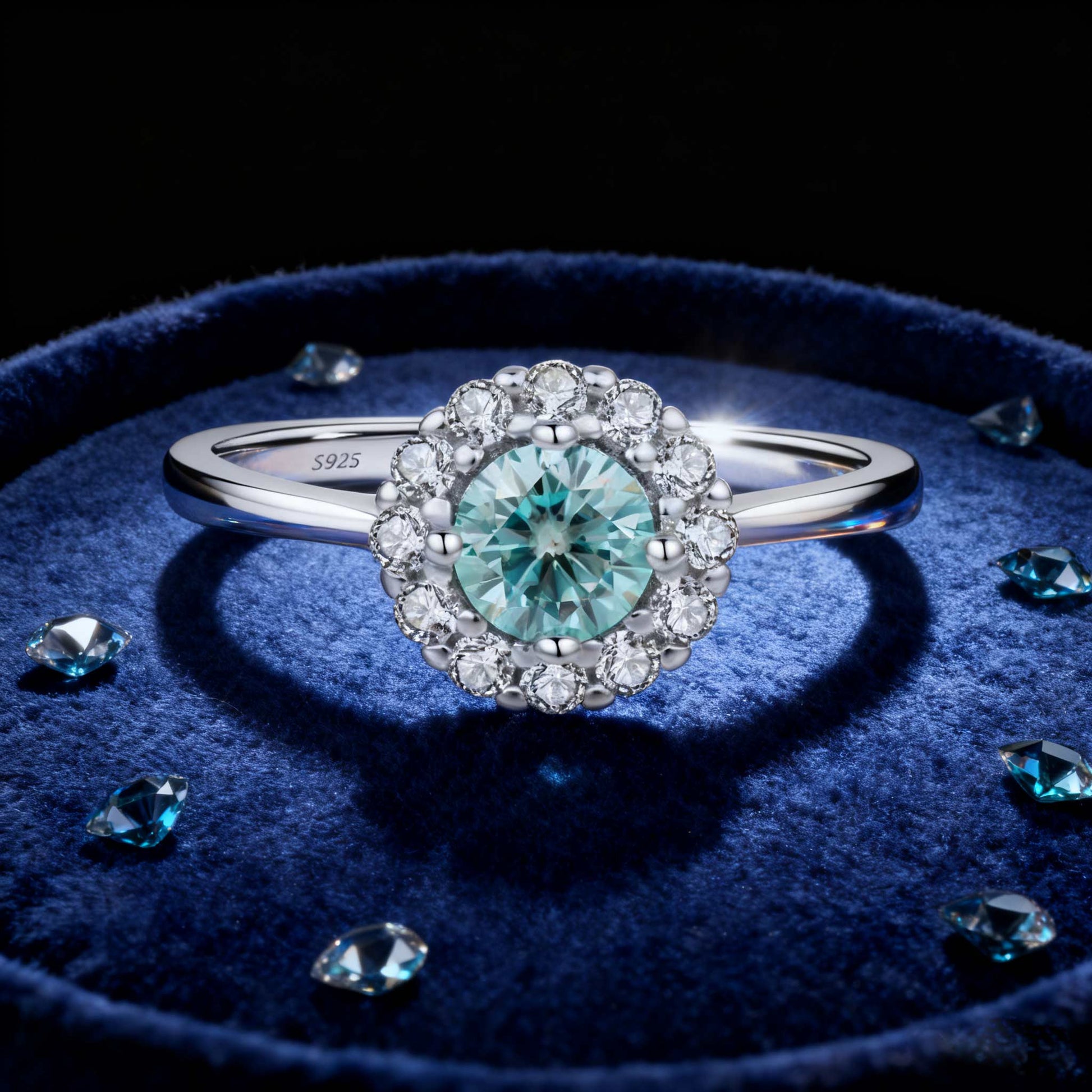 1ct Round Moissanite Ring with Zircon Halo | 925 Sterling Silver Solitaire Ring for Women - BOCOS Jewelry