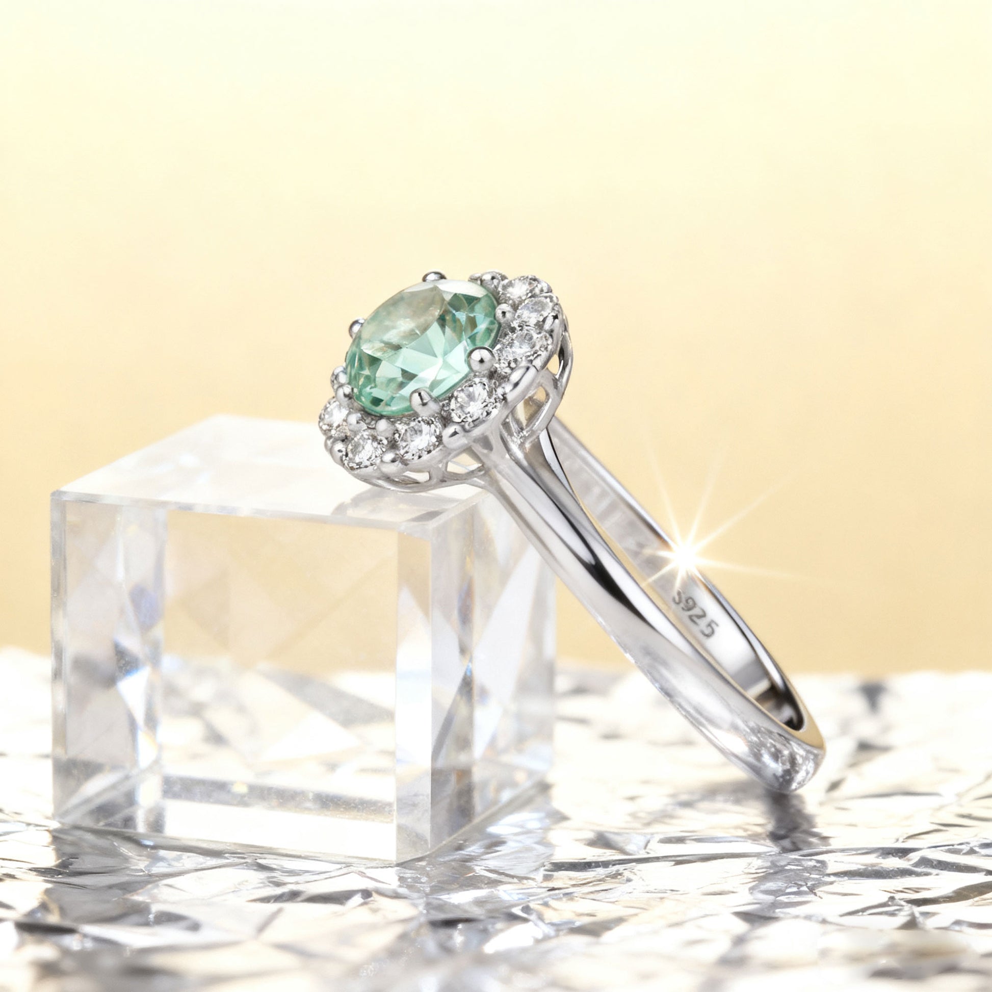 1ct Round Moissanite Ring with Zircon Halo | 925 Sterling Silver Solitaire Ring for Women - BOCOS Jewelry