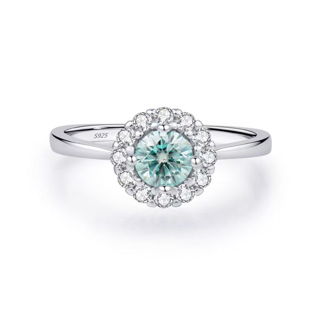1ct Round Moissanite Ring with Zircon Halo | 925 Sterling Silver Solitaire Ring for Women - BOCOS Jewelry