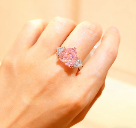3ct Heart Cut Lab-Grown Pink Sapphire Ring with Marquise Moissanite | 925 Sterling Silver Platinum Plated Engagement Ring - BOCOS Jewelry