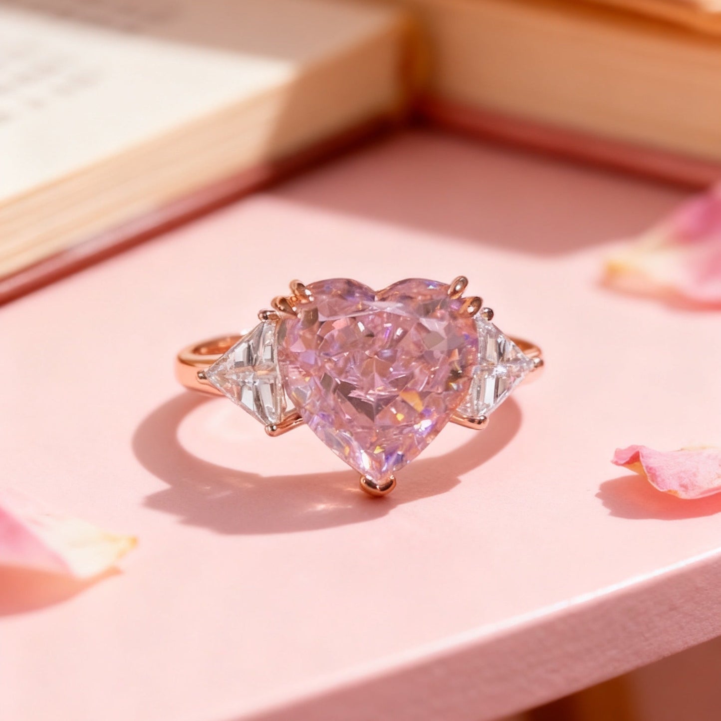 3ct Heart Cut Lab-Grown Pink Sapphire Ring with Marquise Moissanite | 925 Sterling Silver Platinum Plated Engagement Ring - BOCOS Jewelry