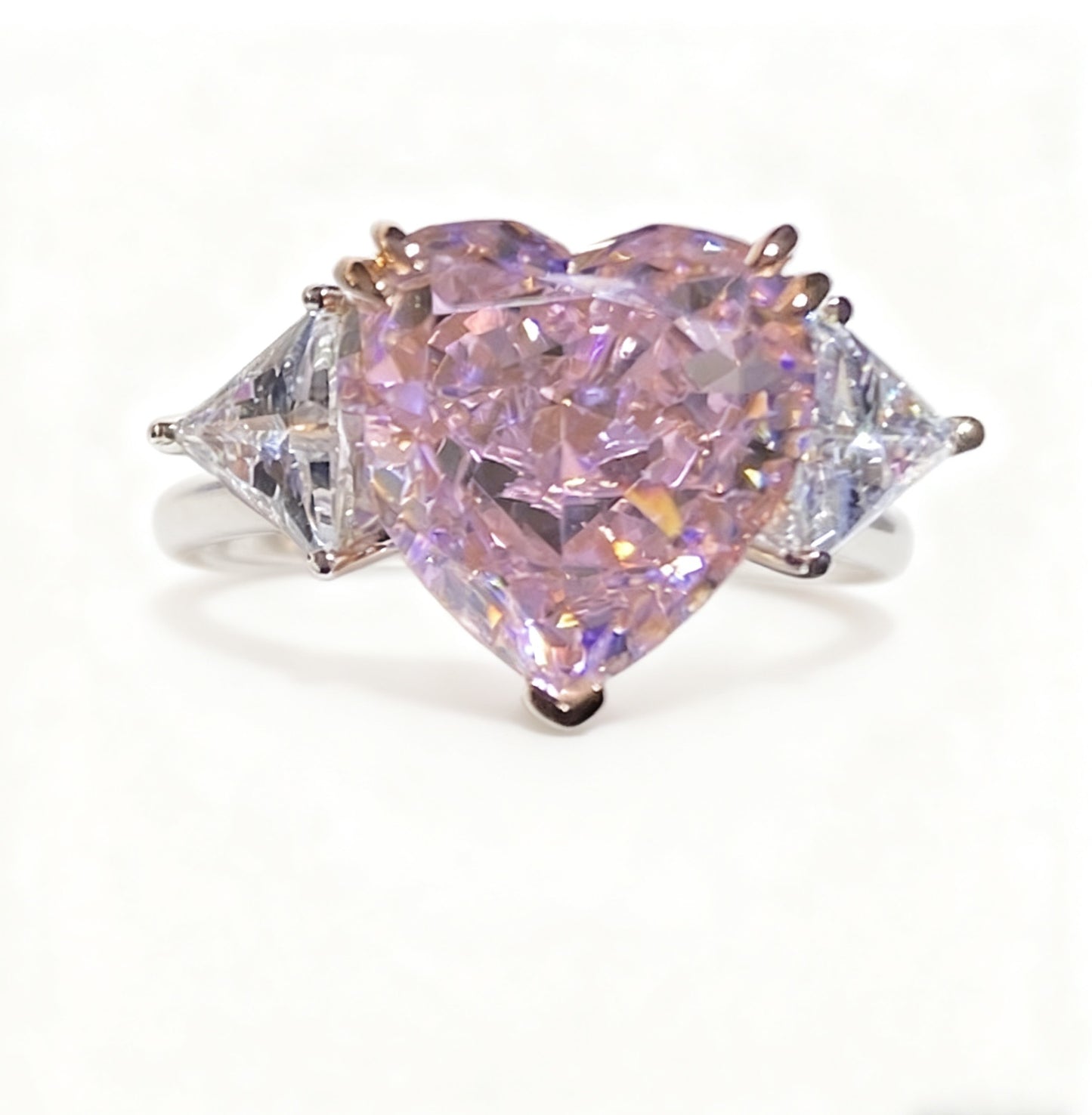 3ct Heart Cut Lab-Grown Pink Sapphire Ring with Marquise Moissanite | 925 Sterling Silver Platinum Plated Engagement Ring - BOCOS Jewelry