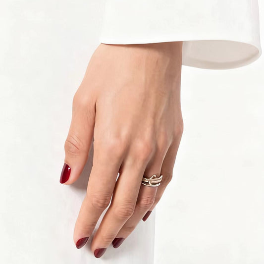 Triple Stackable Interlocking Ring Set | 925 Sterling Silver Two-Tone Gold Plated Moissanite Eternity Ring - BOCOS Jewelry