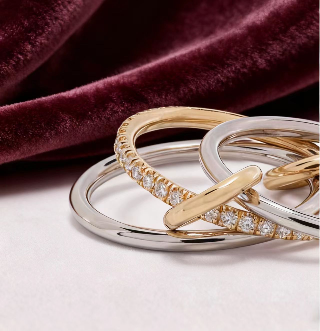 Triple Stackable Interlocking Ring Set | 925 Sterling Silver Two-Tone Gold Plated Moissanite Eternity Ring - BOCOS Jewelry