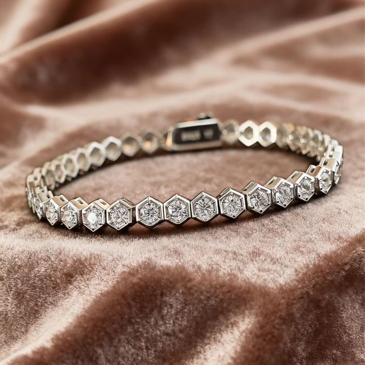Hexagon Moissanite Tennis Bracelet | 925 Sterling Silver Platinum Plated Statement Bracelet - BOCOS Jewelry