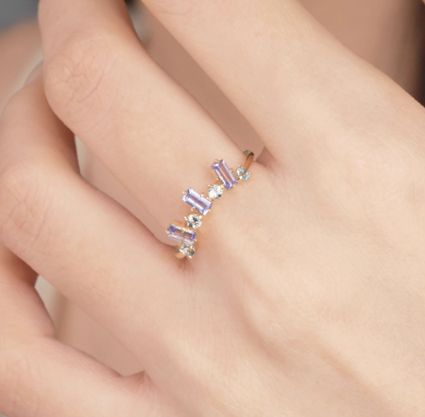 Tanzanite & Blue Topaz Colorful Ring | 18K Gold Plated Delicate Stackable Ring
