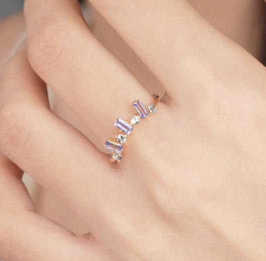 Tanzanite & Blue Topaz Colorful Ring | 18K Gold Plated Delicate Stackable Ring