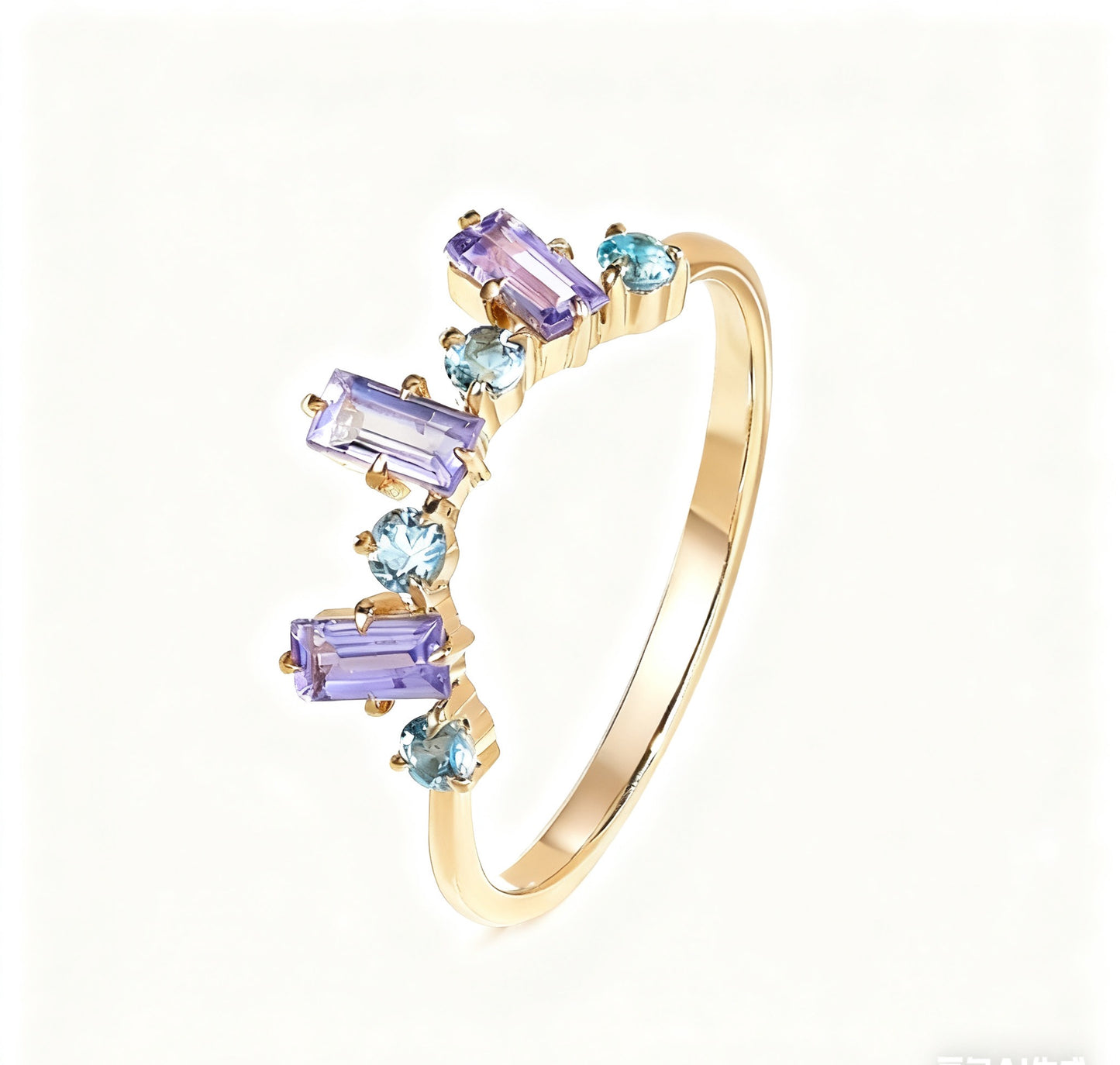 Tanzanite & Blue Topaz Colorful Ring | 18K Gold Plated Delicate Stackable Ring