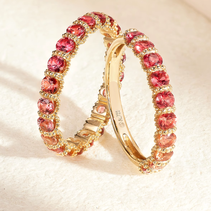 Pink Lab-Grown Sapphire Eternity Ring | 925 Sterling Silver Gold Plated Stackable Band Ring