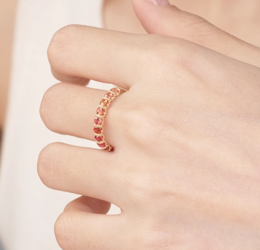 Pink Lab-Grown Sapphire Eternity Ring | 925 Sterling Silver Gold Plated Stackable Band Ring