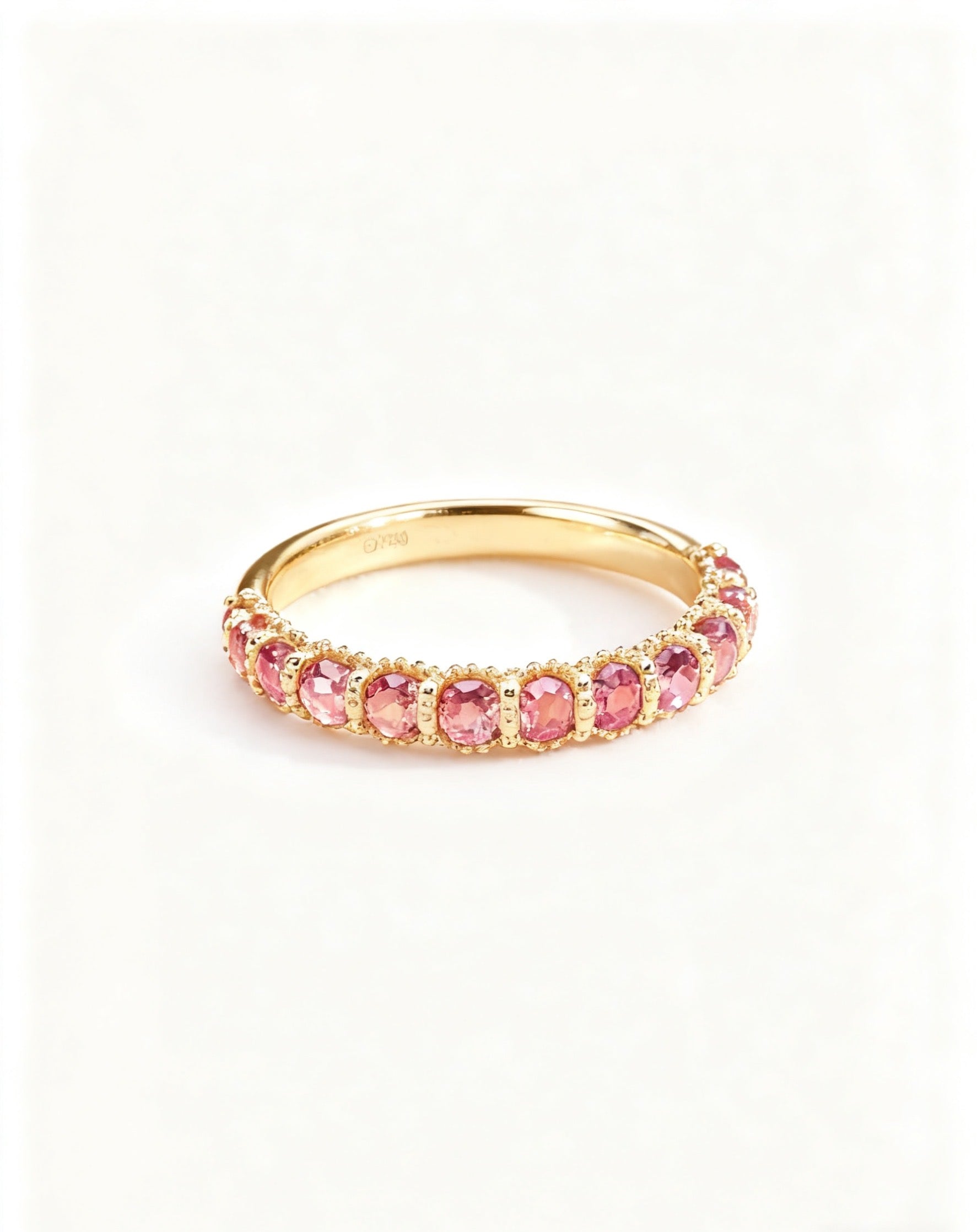 Pink Lab-Grown Sapphire Eternity Ring | 925 Sterling Silver Gold Plated Stackable Band Ring
