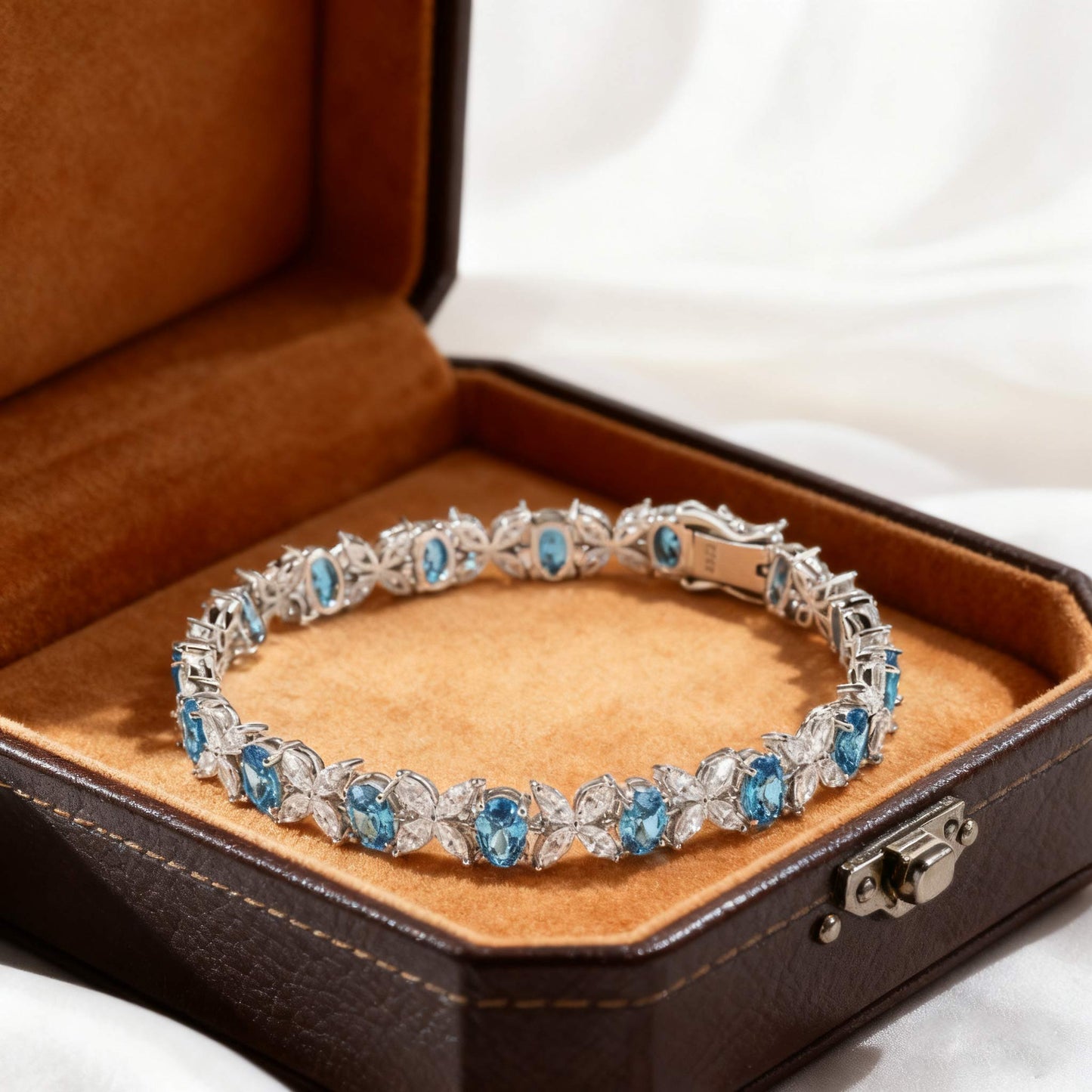 Floral Moissanite Bracelet | 925 Sterling Silver Platinum Plated Colorful Cluster Bracelet