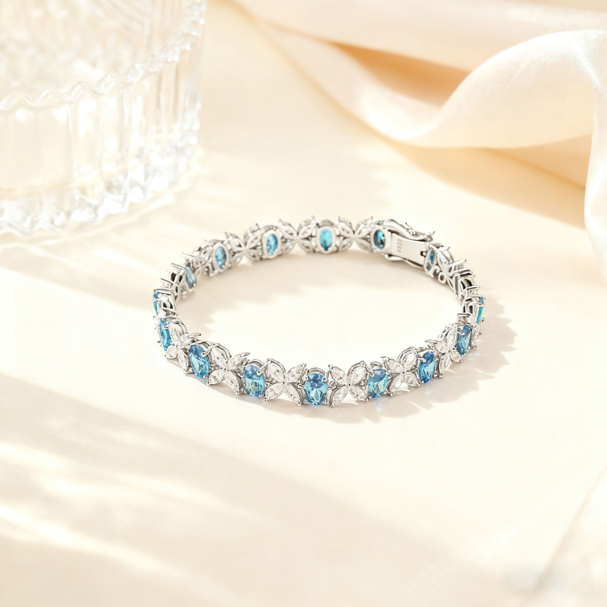 Floral Moissanite Bracelet | 925 Sterling Silver Platinum Plated Colorful Cluster Bracelet