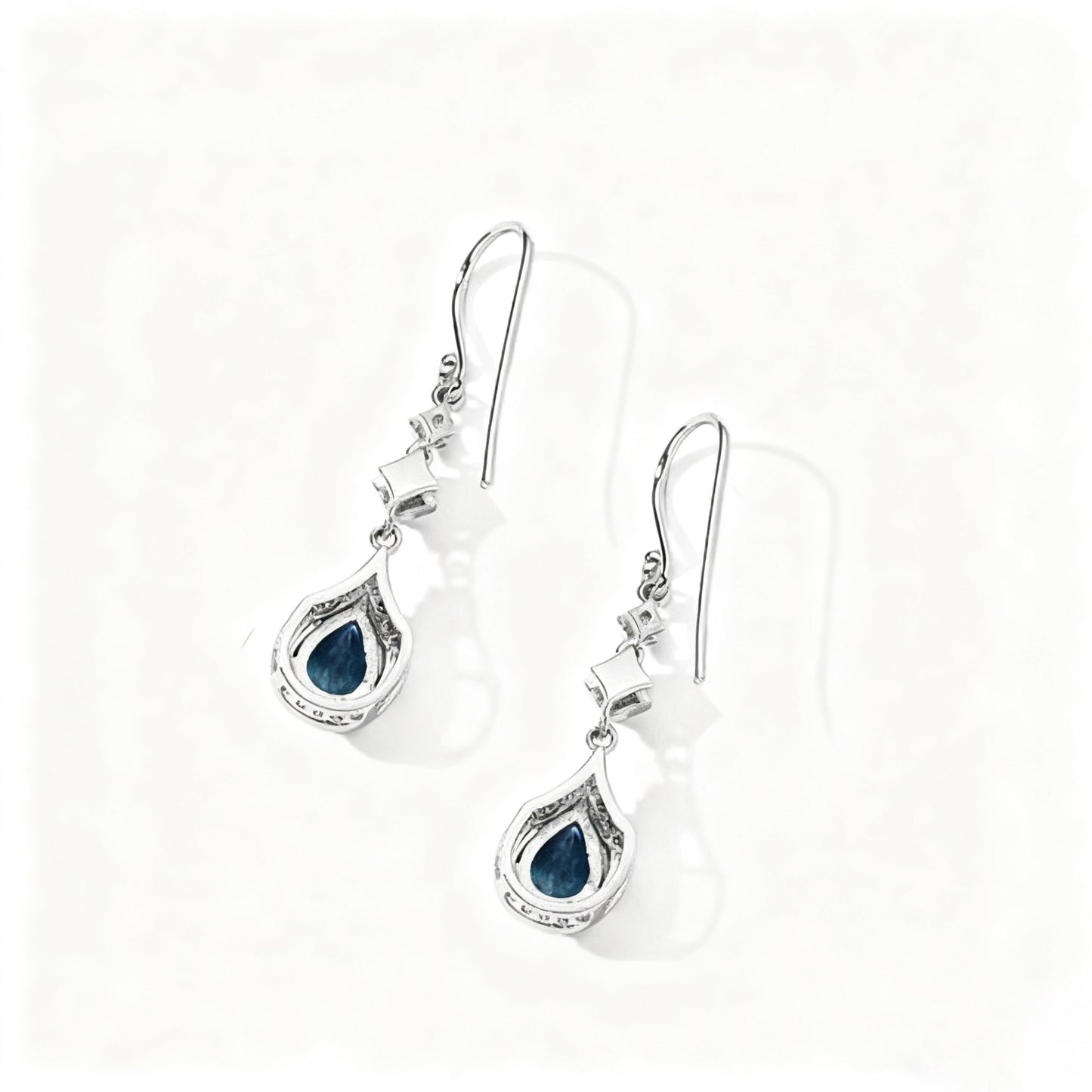 Pear Cut Blue Topaz Drop Earrings | 925 Sterling Silver Platinum Plated Dangle Earrings