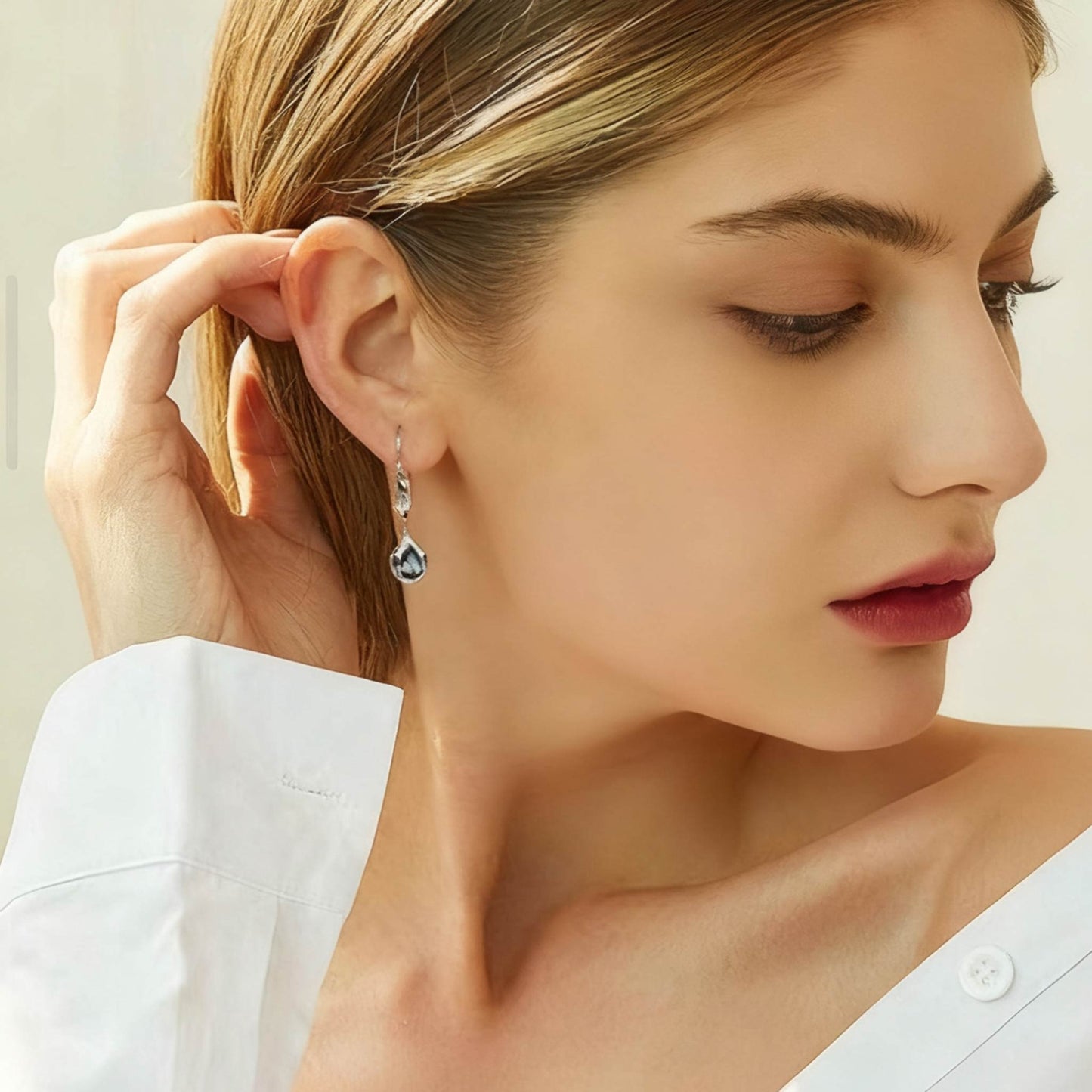 Pear Cut Blue Topaz Drop Earrings | 925 Sterling Silver Platinum Plated Dangle Earrings