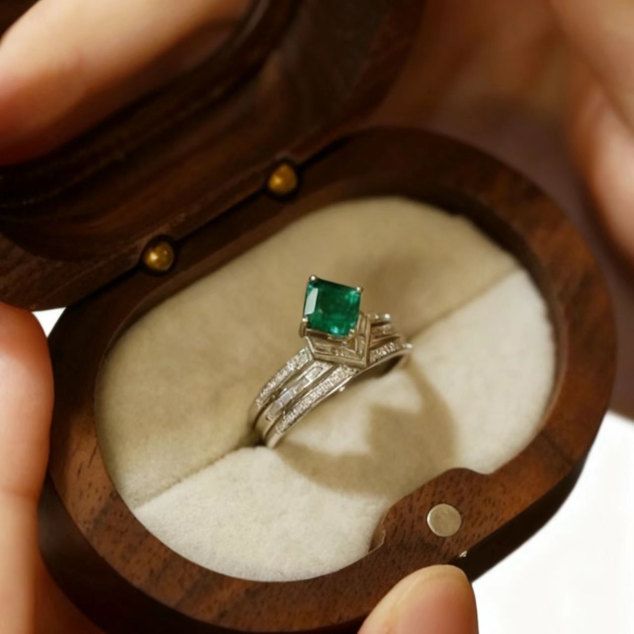 Emerald Cut Lab-Grown Emerald Stackable Ring Set | 925 Sterling Silver Platinum Plated Geometric Ring