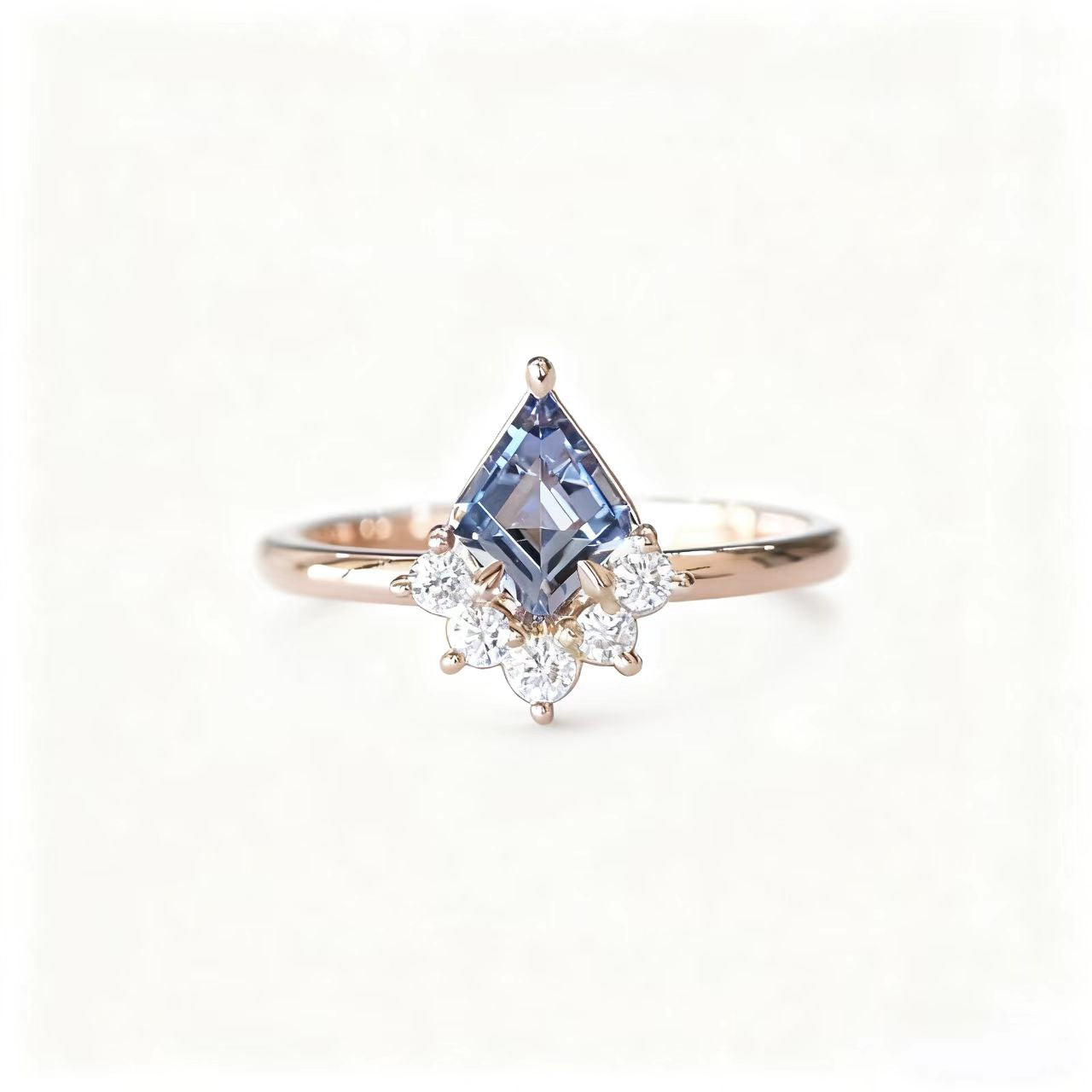 Kite Cut Lab-Grown Blue Sapphire Ring | 18K Rose Gold Plated Artistic Statement Ring