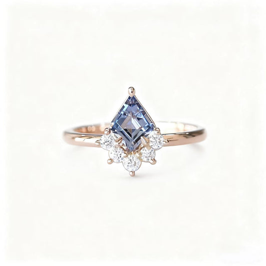 Kite Cut Lab-Grown Blue Sapphire Ring | 18K Rose Gold Plated Artistic Statement Ring