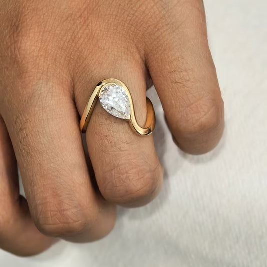 1.0ct Pear-Cut Moissanite Ring | 925 Sterling Silver Gold Plated | BOCOS JEWELRY