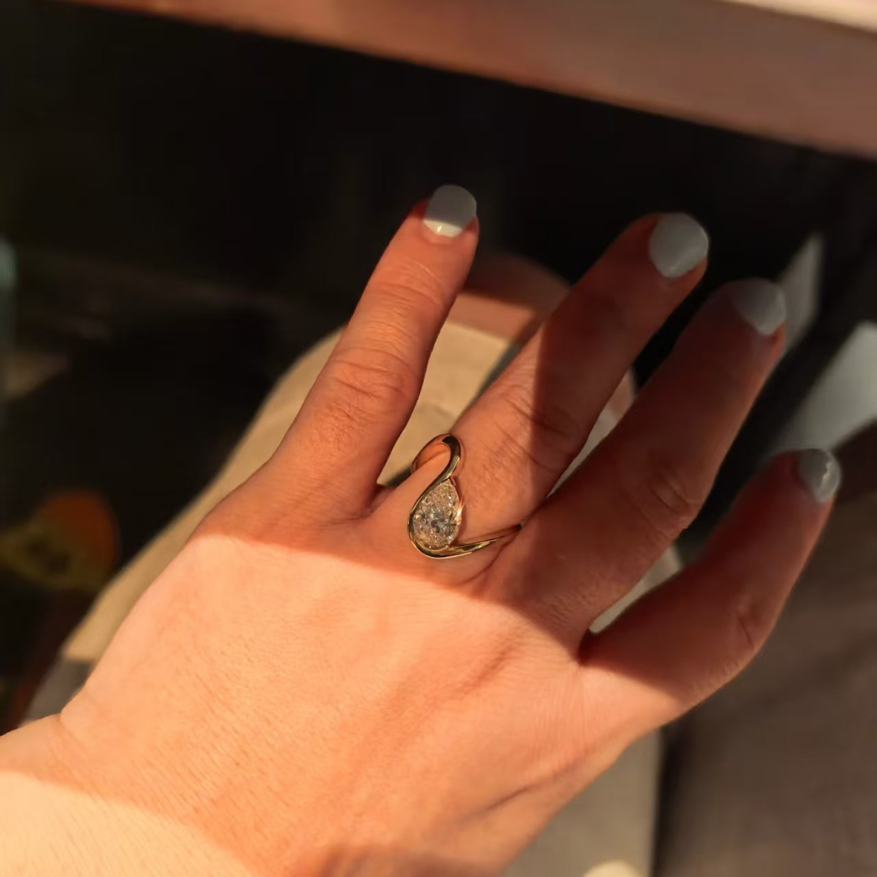 1.0ct Pear-Cut Moissanite Ring | 925 Sterling Silver Gold Plated | BOCOS JEWELRY