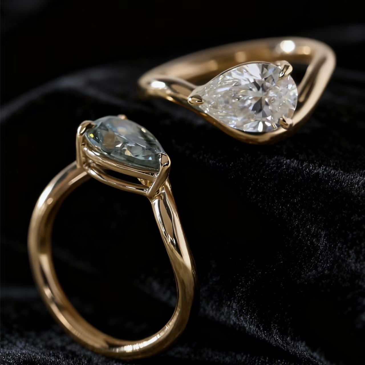 Pear-Cut Moissanite Ring Set | 925 Sterling Silver Gold Plated | BOCOS JEWELRY