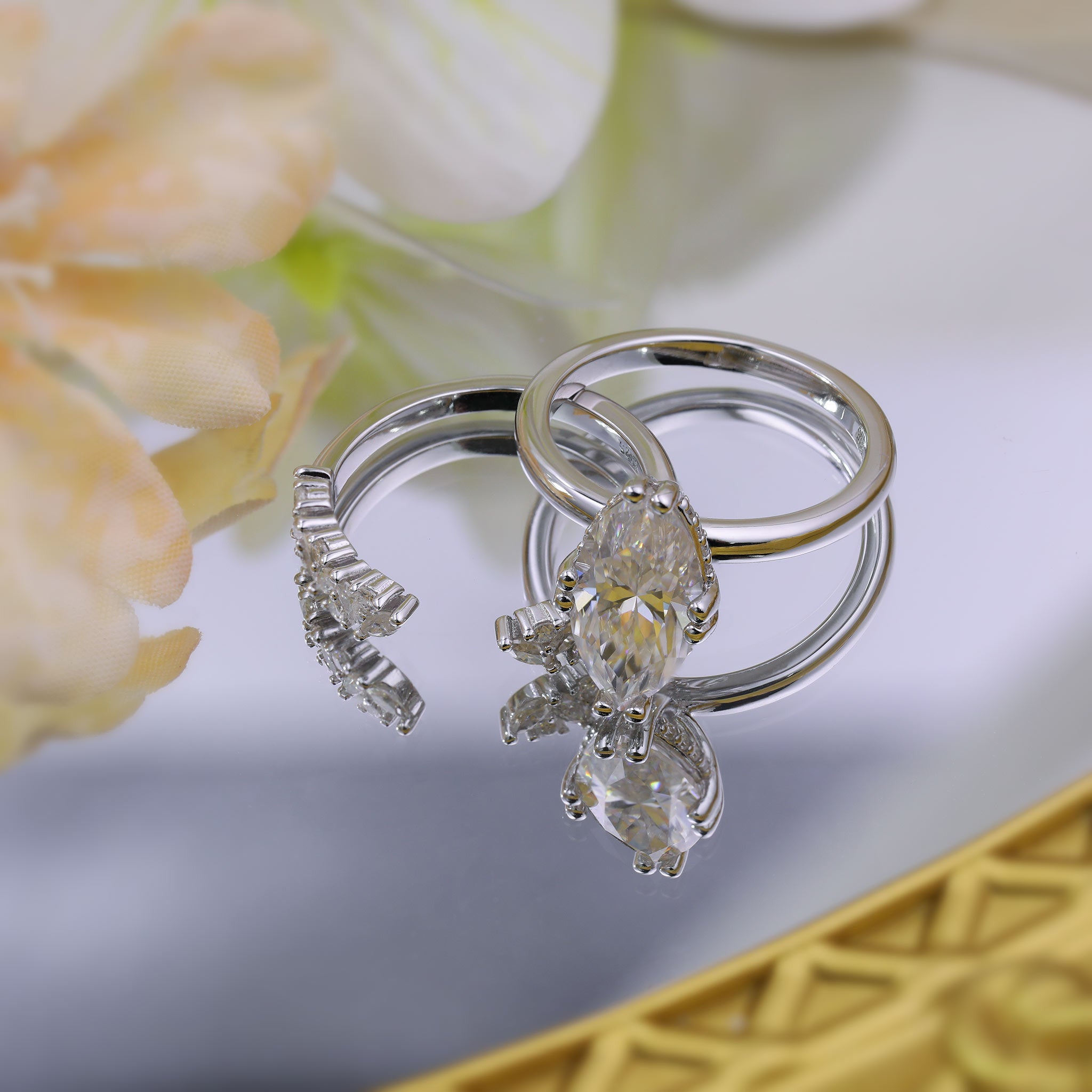 3ct Marquise Cut Moissanite Bridal Set – 925 Sterling Silver for Women