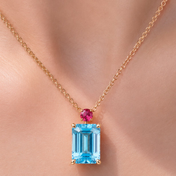 BOCOS Anniversary Exclusive: Lab-Grown Aquamarine Sapphire Pendant - Emerald Cut (Solid 10K-18K Gold)