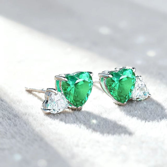 Heart Cut Green Gemstone Stud Earrings - 925 Sterling Silver - BOCOS JEWELRY - bocosjewelry