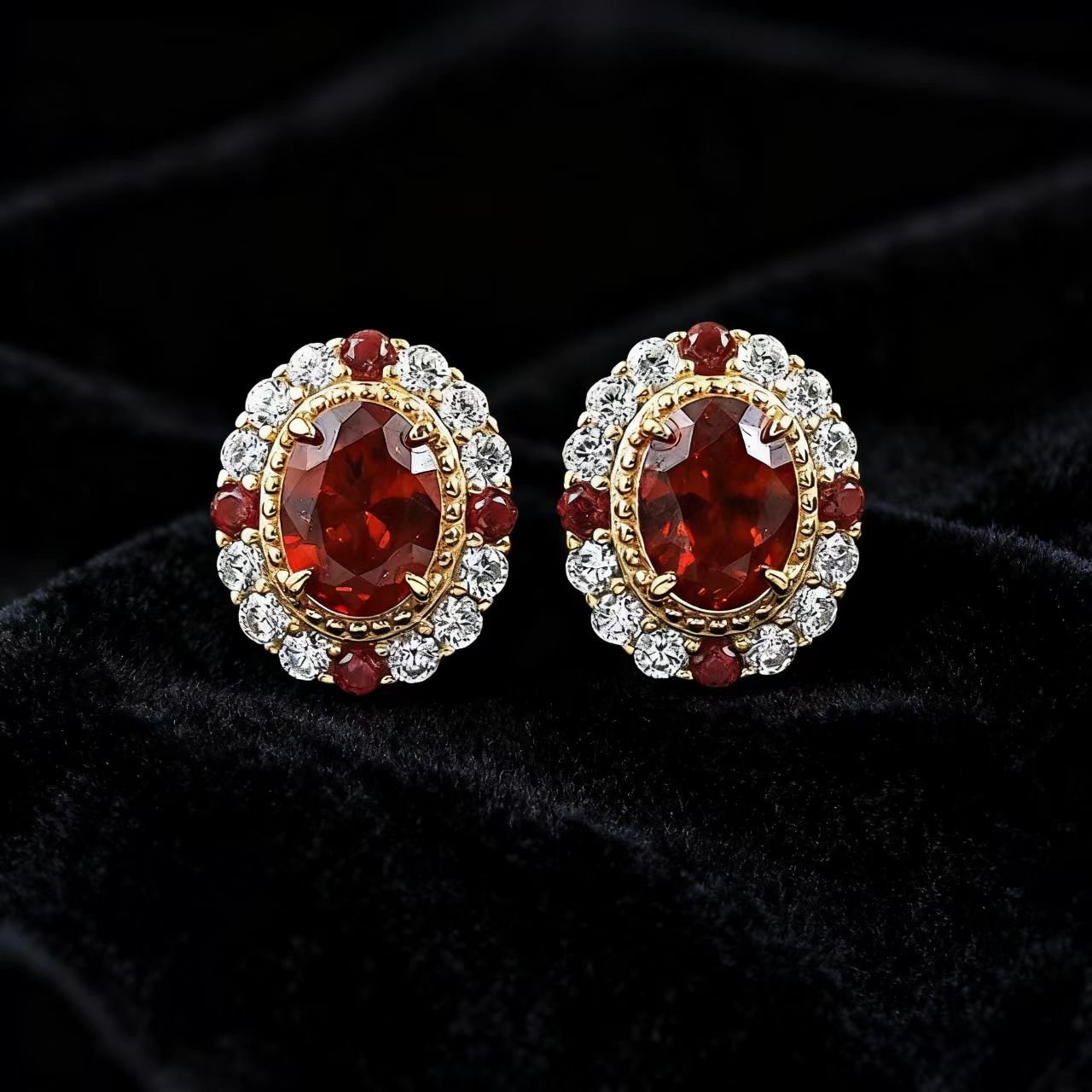 Ruby Stud Earrings Gold - Vintage Milgrain Ruby Halo Earrings