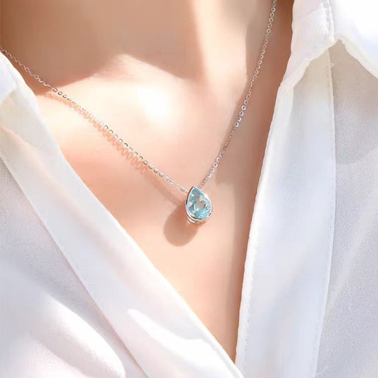 Pear - Cut Lab - Grown Spinel Pendant Necklace - 925 Sterling Silver (Bezel Setting) - BOCOS JEWELRY - bocosjewelry