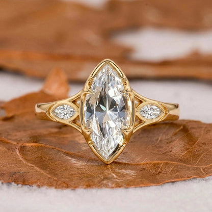 Cubic Zirconia Marquise Ring - 14x7mm Yellow Gold Plated 925 Silver 