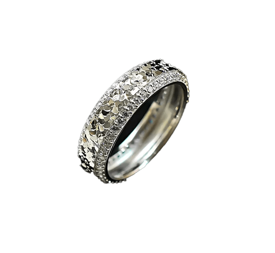 0.5ct Round - Cut Moissanite Crushed Ice Texture Ring - 18k Yellow Gold - BOCOS JEWELRY - bocosjewelry