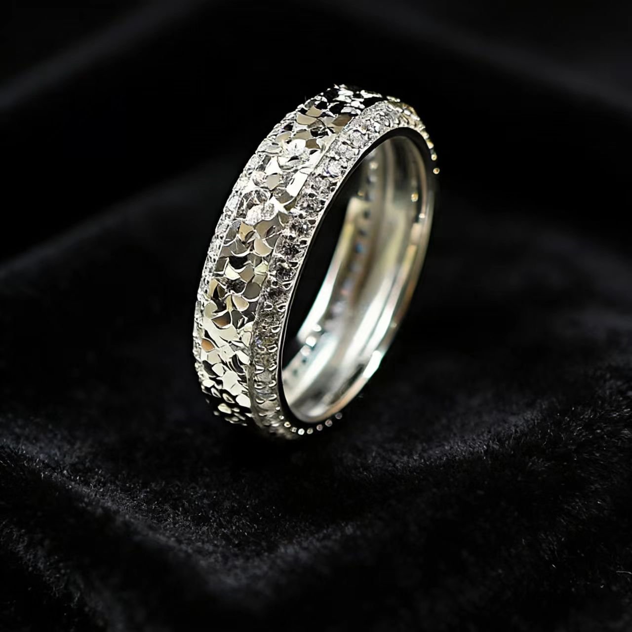 0.5ct Round - Cut Moissanite Crushed Ice Texture Ring - 18k Yellow Gold - BOCOS JEWELRY - bocosjewelry